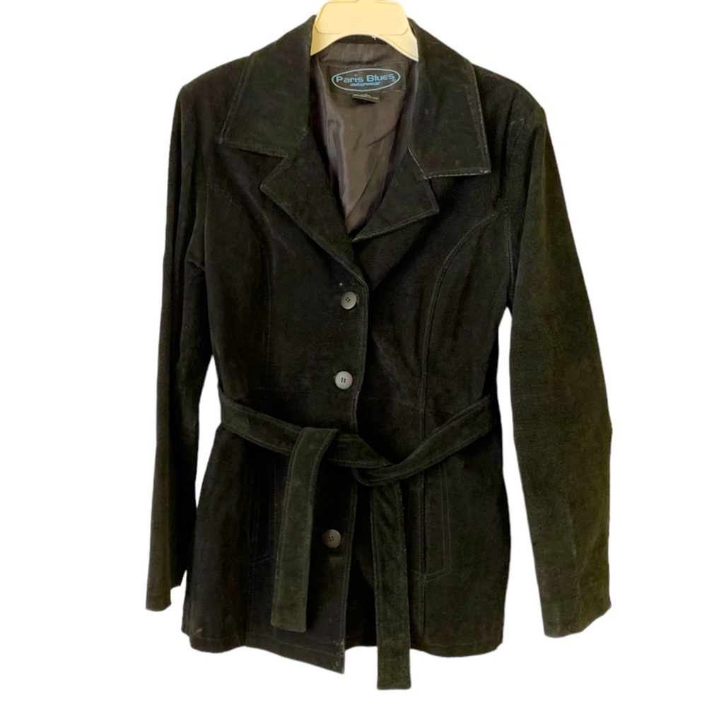 Paris Blues | Medium | Vintage Black Suede Leather Coat Jacket